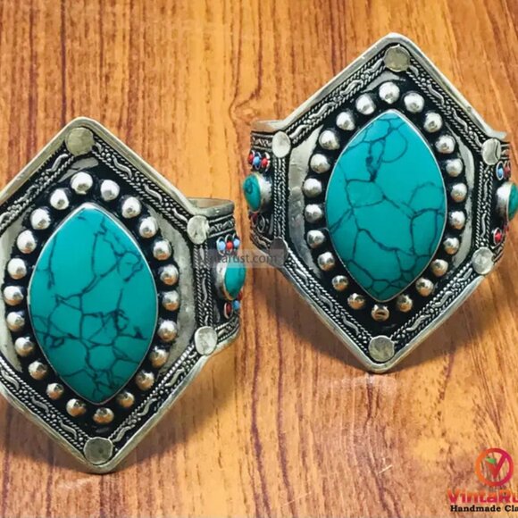 Single Boho Turquoise Kuchi Bracelet: Ethnic Afghan Tribal Cuff Jewelry - Picture 7 of 7
